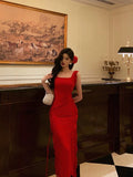 Niulatu A Line Square Neckline Red Chiffon Prom Dresses Birthday Outfits Evening Gown SD953