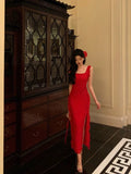Niulatu A Line Square Neckline Red Chiffon Prom Dresses Birthday Outfits Evening Gown SD953