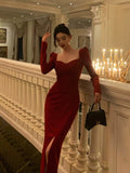 Niulatu Sheath Strapless Red Slit Prom Dresses Beads Birthday Outfits Evening Gown SD954