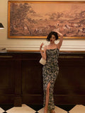 Niulatu Sheath Spaghetti Straps Blue Floral Prom Dresses Birthday Outfits Evening Gown SD956