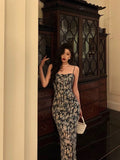 Niulatu Sheath Spaghetti Straps Blue Floral Prom Dresses Birthday Outfits Evening Gown SD956