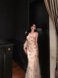 Niulatu Mermaid Jewel Neckline Floral Chiffon Prom Dresses Birthday Outfits Evening Gown SD958