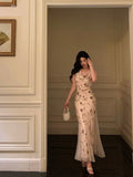 Niulatu Mermaid Jewel Neckline Floral Chiffon Prom Dresses Birthday Outfits Evening Gown SD958
