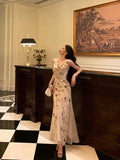 Niulatu Mermaid Jewel Neckline Floral Chiffon Prom Dresses Birthday Outfits Evening Gown SD958