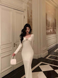 Niulatu Sheath Strapless White Long Sleeves Prom Dresses Birthday Outfits Evening Gown SD960