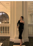 Niulatu Sheath One Shoulder Black Prom Dresses Birthday Outfits Evening Gown SD960