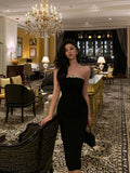 Niulatu Sheath Strapless Black Prom Dresses Beads Birthday Outfits Evening Gown SD962
