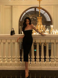 Niulatu Sheath Strapless Black Prom Dresses Beads Birthday Outfits Evening Gown SD962