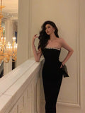 Niulatu Sheath Strapless Black Prom Dresses Beads Birthday Outfits Evening Gown SD962