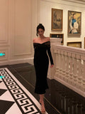 Niulatu Mermaid Off The Shoulder Long Sleeves Black Prom Dresses Birthday Outfits Evening Gown SD963