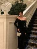 Niulatu Mermaid Off The Shoulder Long Sleeves Black Prom Dresses Birthday Outfits Evening Gown SD963