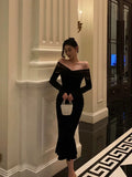 Niulatu Mermaid Off The Shoulder Long Sleeves Black Prom Dresses Birthday Outfits Evening Gown SD963