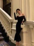 Niulatu Mermaid Off The Shoulder Long Sleeves Black Prom Dresses Birthday Outfits Evening Gown SD963