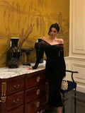 Niulatu Mermaid Off The Shoulder Long Sleeves Black Prom Dresses Birthday Outfits Evening Gown SD963