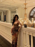 Niulatu Sheath Spaghetti Straps Champagne Floral Prom Dresses Birthday Outfits Evening Gown SD964