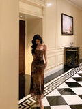 Niulatu Sheath Spaghetti Straps Champagne Floral Prom Dresses Birthday Outfits Evening Gown SD964