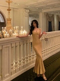 Niulatu Mermaid Spaghetti Straps Yellow Long Prom Dresses Birthday Outfits Evening Gown SD965