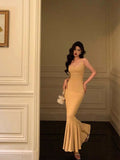 Niulatu Mermaid Spaghetti Straps Yellow Long Prom Dresses Birthday Outfits Evening Gown SD965