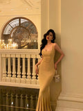 Niulatu Mermaid Spaghetti Straps Yellow Long Prom Dresses Birthday Outfits Evening Gown SD965
