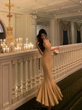 Niulatu Mermaid Spaghetti Straps Yellow Long Prom Dresses Birthday Outfits Evening Gown SD965