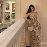 Niulatu Sheath Square Neckline Floral Slit Prom Dresses Birthday Outfits Evening Gown SD966