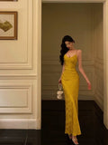 Niulatu Sheath Spaghetti Straps Gold Prom Dresses Birthday Outfits Evening Gown SD969