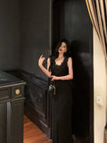 Niulatu Sheath V Neckline Black Long Prom Dresses Birthday Outfits Evening Gown SD971