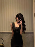 Niulatu Sheath V Neckline Black Long Prom Dresses Birthday Outfits Evening Gown SD971