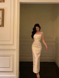 Niulatu Sheath Spaghetti Straps White Prom Dresses Birthday Outfits Evening Gown SD973