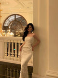 Niulatu Sheath Spaghetti Straps White Prom Dresses Birthday Outfits Evening Gown SD973