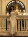 Niulatu A line Square Neckline Long Sleeves White Prom Dresses Birthday Outfits Evening Gown SD975