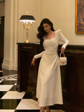 Niulatu A line Square Neckline Long Sleeves White Prom Dresses Birthday Outfits Evening Gown SD975