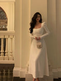 Niulatu A line Square Neckline Long Sleeves White Prom Dresses Birthday Outfits Evening Gown SD975