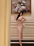 Niulatu Sheath V Neckline Floral Prom Dresses Birthday Outfits Evening Gown SD976