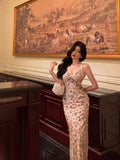 Niulatu Sheath V Neckline Floral Prom Dresses Birthday Outfits Evening Gown SD976