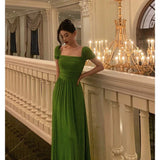 Niulatu A Line Square Neckline Green Long Prom Dresses Birthday Outfits Evening Gown SD978