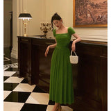 Niulatu A Line Square Neckline Green Long Prom Dresses Birthday Outfits Evening Gown SD978