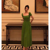 Niulatu A Line Square Neckline Green Long Prom Dresses Birthday Outfits Evening Gown SD978