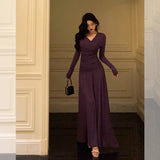 Niulatu Sheath V Neckline Grape Long Prom Dresses Birthday Outfits Evening Gown SD980