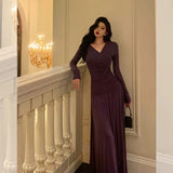 Niulatu Sheath V Neckline Grape Long Prom Dresses Birthday Outfits Evening Gown SD980