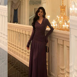 Niulatu Sheath V Neckline Grape Long Prom Dresses Birthday Outfits Evening Gown SD980