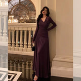 Niulatu Sheath V Neckline Grape Long Prom Dresses Birthday Outfits Evening Gown SD980