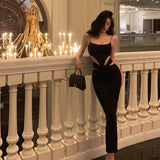 Niulatu Sheath Spaghetti Straps Black Prom Dresses Birthday Outfits Evening Gown SD981