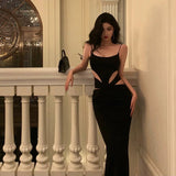 Niulatu Sheath Spaghetti Straps Black Prom Dresses Birthday Outfits Evening Gown SD981