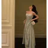 Niulatu A Line Spaghetti Straps Green Floral Ruffles Prom Dresses Birthday Outfits Evening Gown SD982