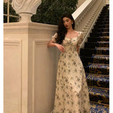 Niulatu A Line Straps Floral Chiffon Ruffles Prom Dresses Birthday Outfits Evening Gown SD986