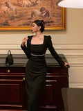 Niulatu Sheath Square Neckline Black Velvet Prom Dresses Birthday Outfits Evening Gown SD989