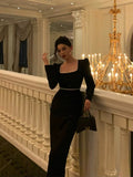 Niulatu Sheath Square Neckline Black Velvet Prom Dresses Birthday Outfits Evening Gown SD989