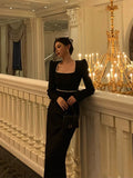 Niulatu Sheath Square Neckline Black Velvet Prom Dresses Birthday Outfits Evening Gown SD989