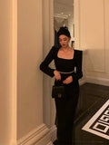 Niulatu Sheath Square Neckline Black Velvet Prom Dresses Birthday Outfits Evening Gown SD989